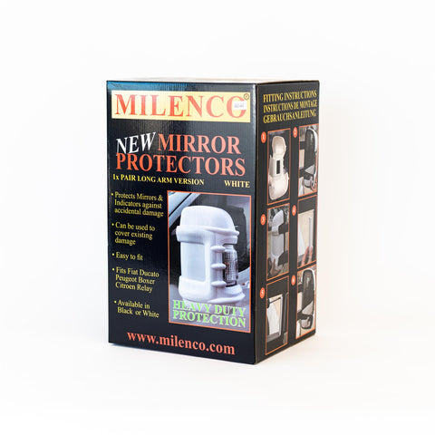 Milenco motorhome long-arm mirror protectors in white