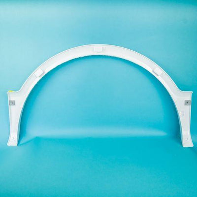 A white Dethleffs motorhome wheel arch.