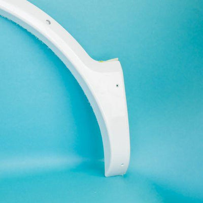 A white Dethleffs motorhome wheel arch.