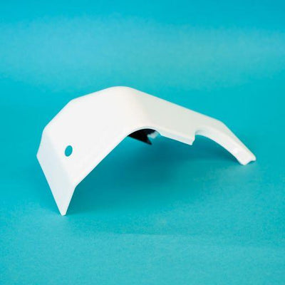A white Roller Team Zefiro motorhome nearside corner bumper pod.
